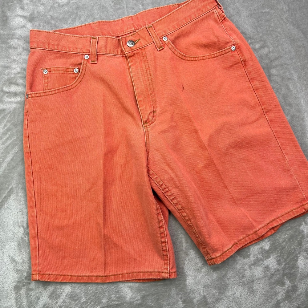Lee Riveted Denim Shorts Mens 31 Salmon Orange 10" Solid Cotton Made in USA 90s